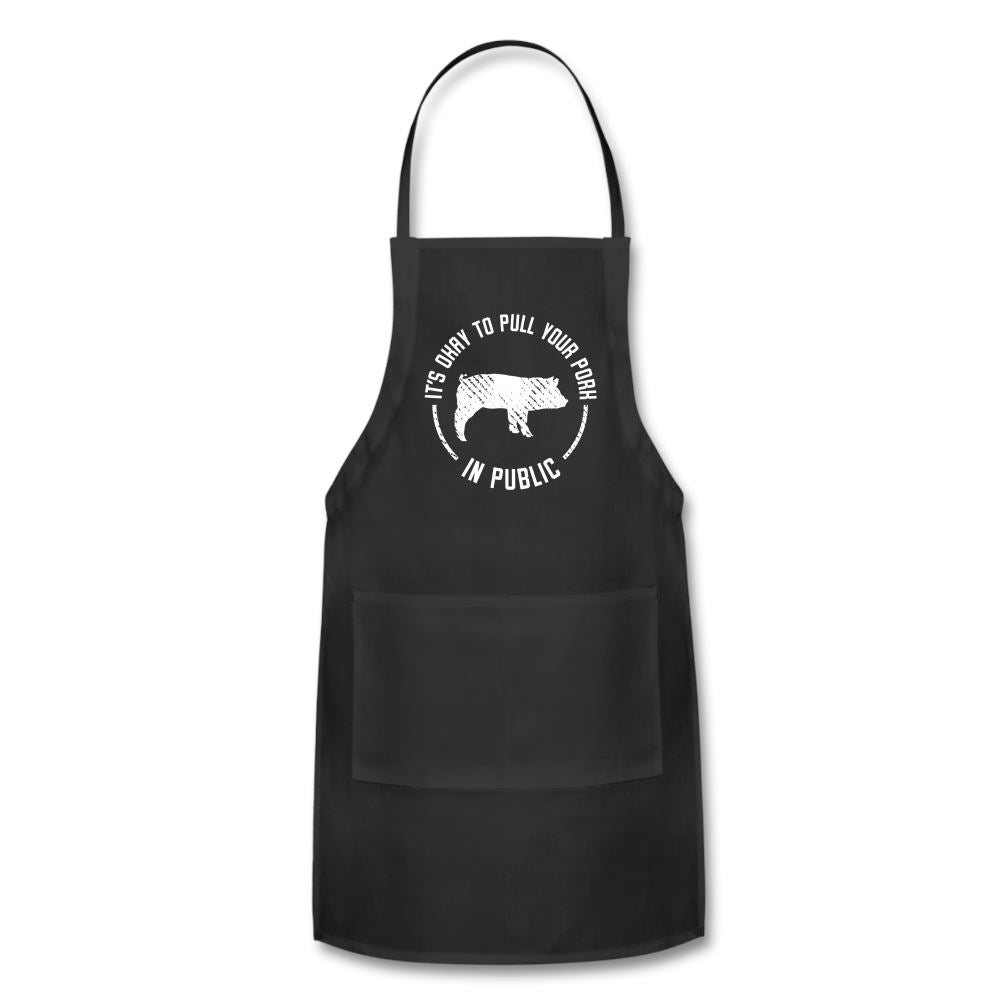 (NEW) It's Okay To Pull Your Pork In Public Apron Adjustable Apron | Spreadshirt 1186 SPOD Black 