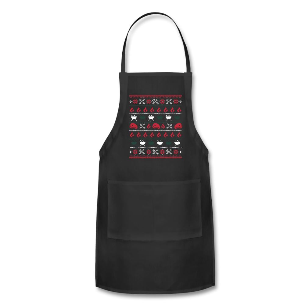 Christmas BBQ Ugly Christmas Sweater Apron Adjustable Apron | Spreadshirt 1186 SPOD Black 