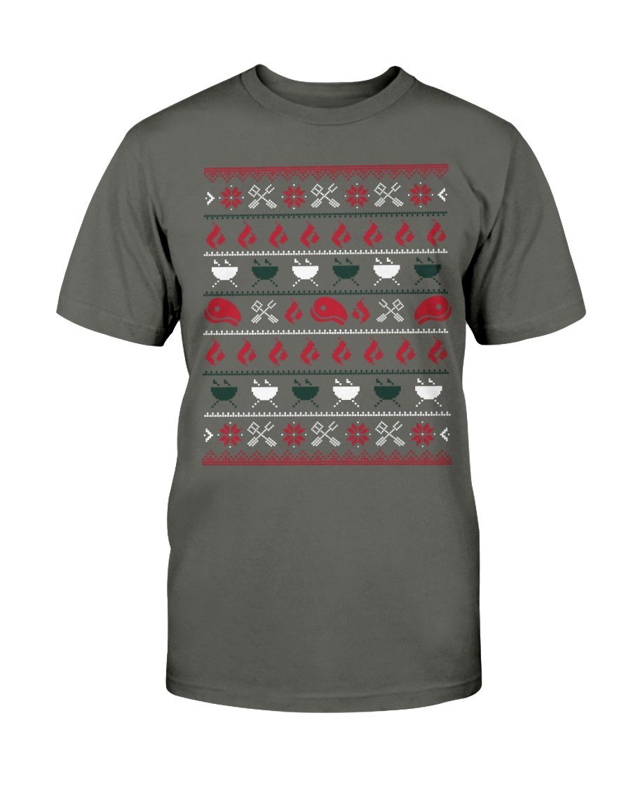 Christmas BBQ Ugly Christmas Sweater T-Shirt Apparel Fuel Dark Colored T-Shirt Smoke Gray S