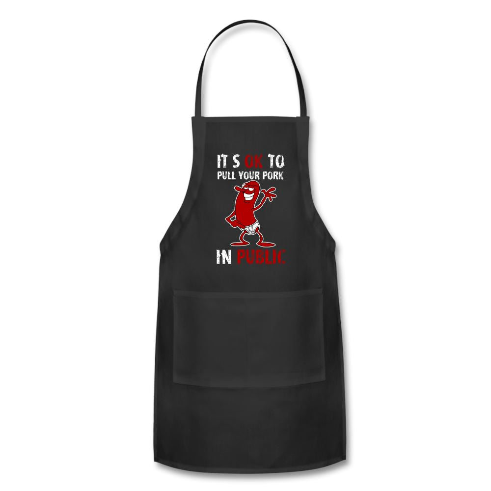 (CLASSIC) It's Okay To Pull Your Pork In Public Apron Adjustable Apron | Spreadshirt 1186 SPOD Black 