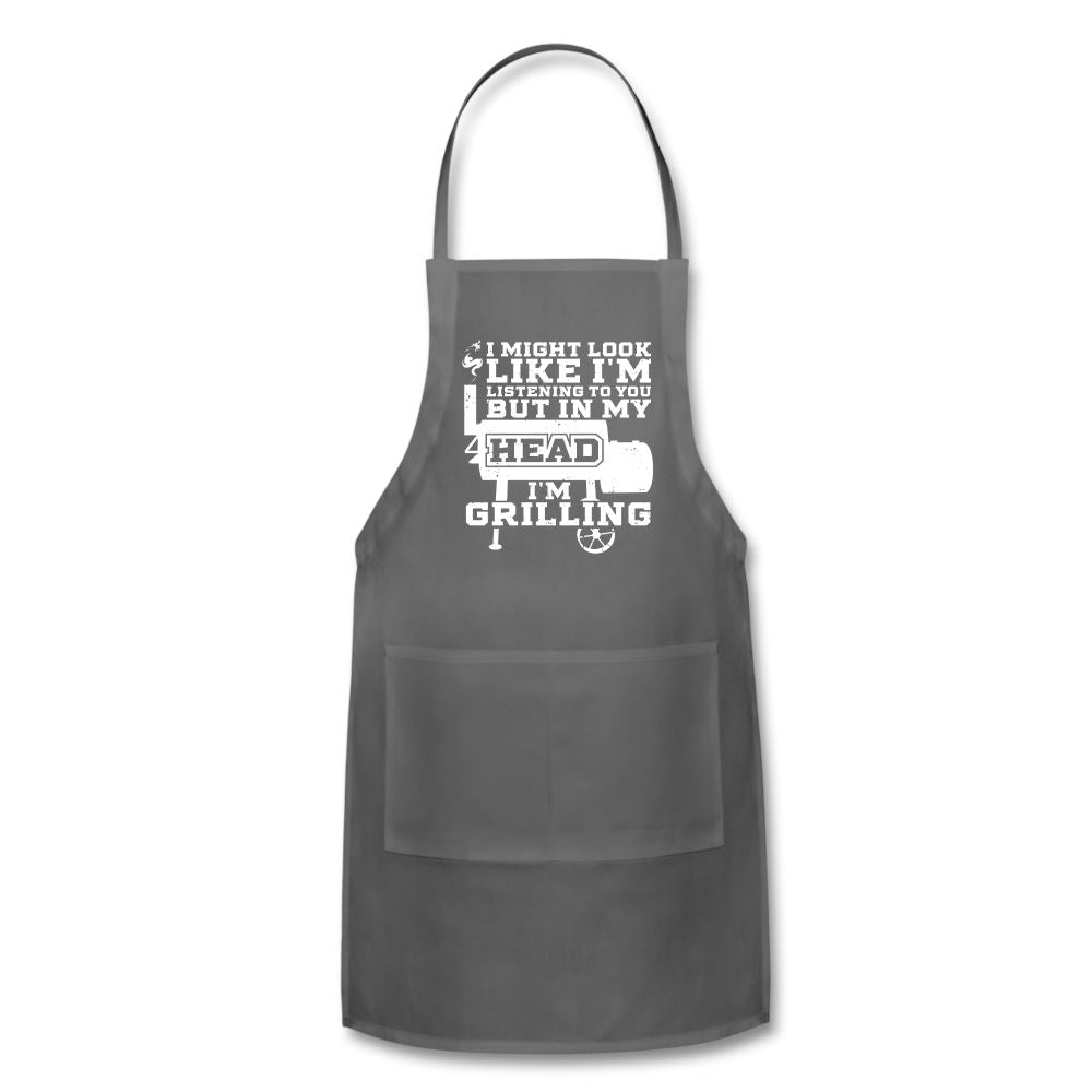 In My Head I&#39;m Grilling Apron Adjustable Apron | Spreadshirt 1186 SPOD Charcoal 