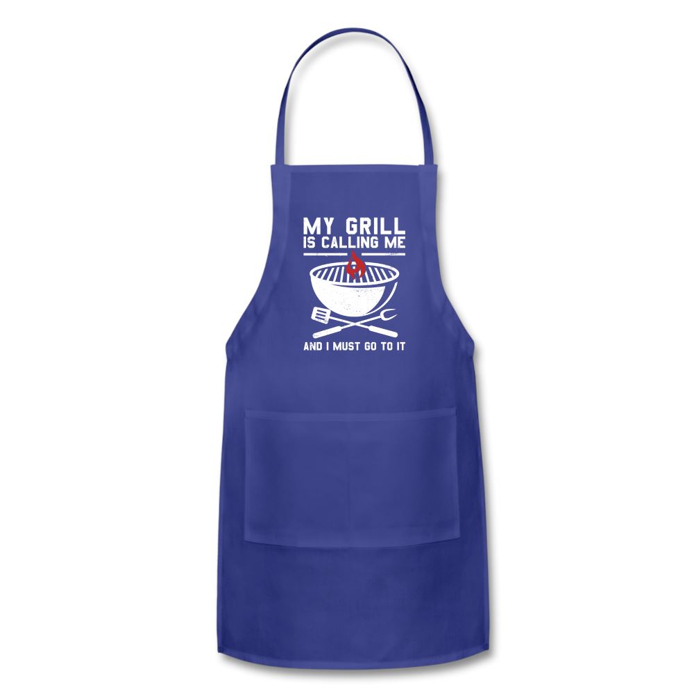 My Grill Is Calling Me Apron Adjustable Apron | Spreadshirt 1186 SPOD Royal Blue 
