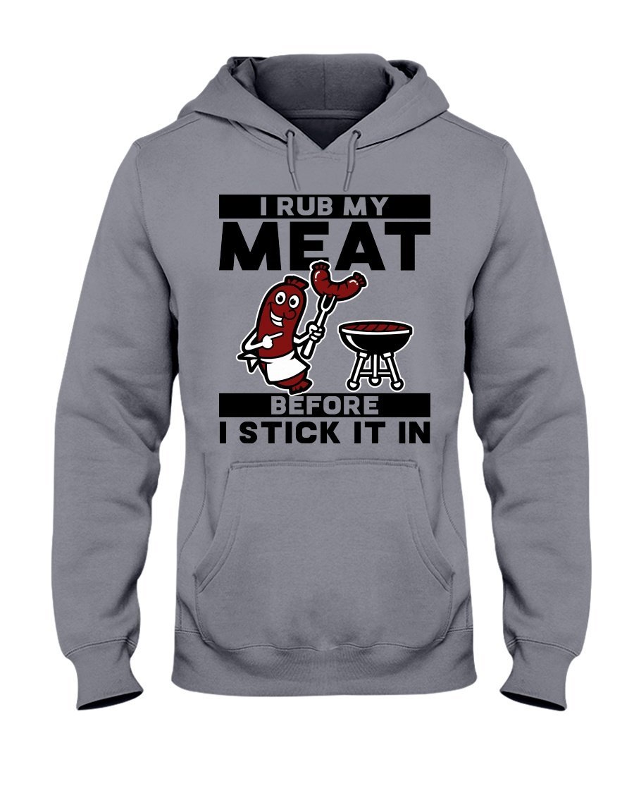 (NEW) I Rub My Meat Before I Stick It In Apparel Fuel Light Colored Hoodie Sports Grey S