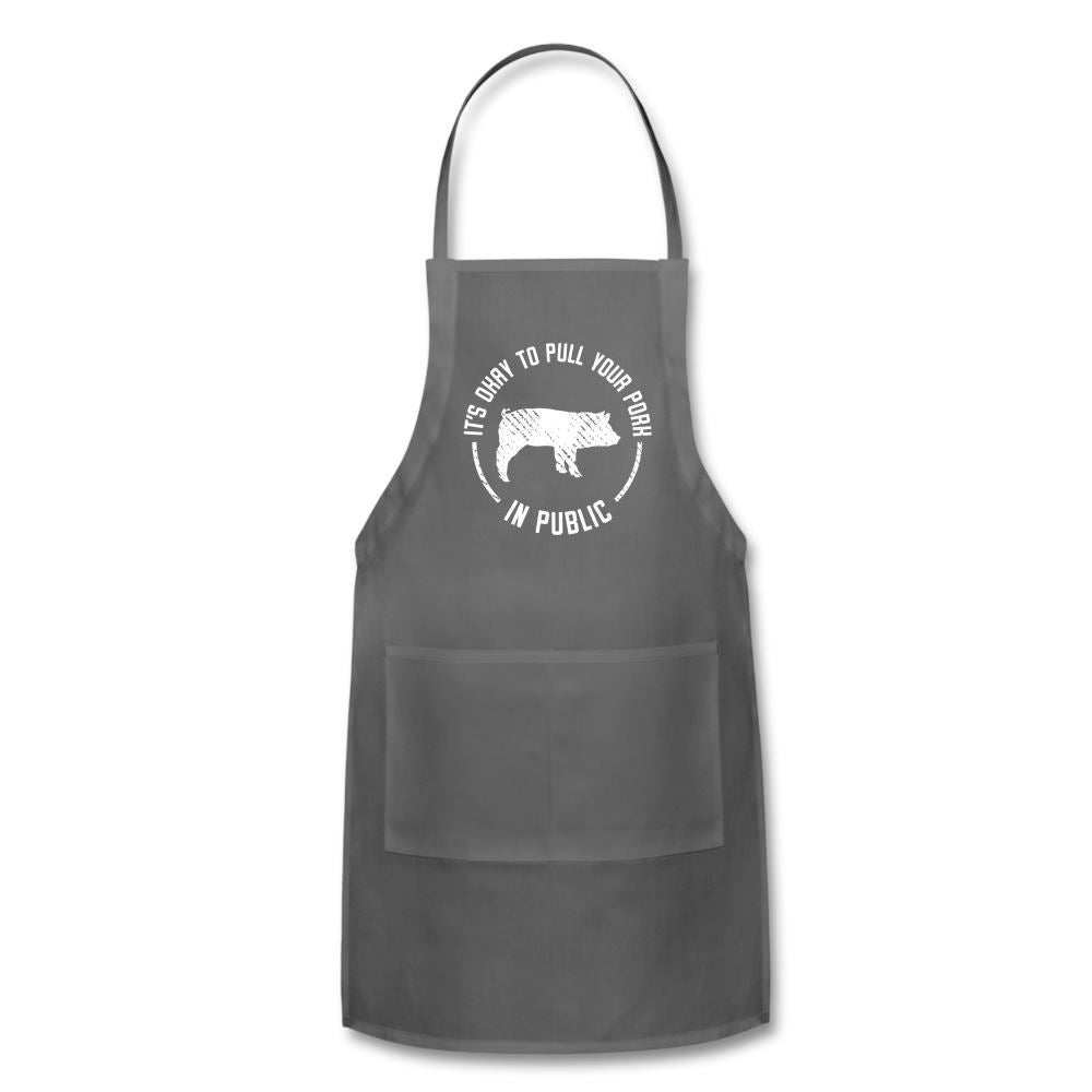 (NEW) It&#39;s Okay To Pull Your Pork In Public Apron Adjustable Apron | Spreadshirt 1186 SPOD Charcoal 