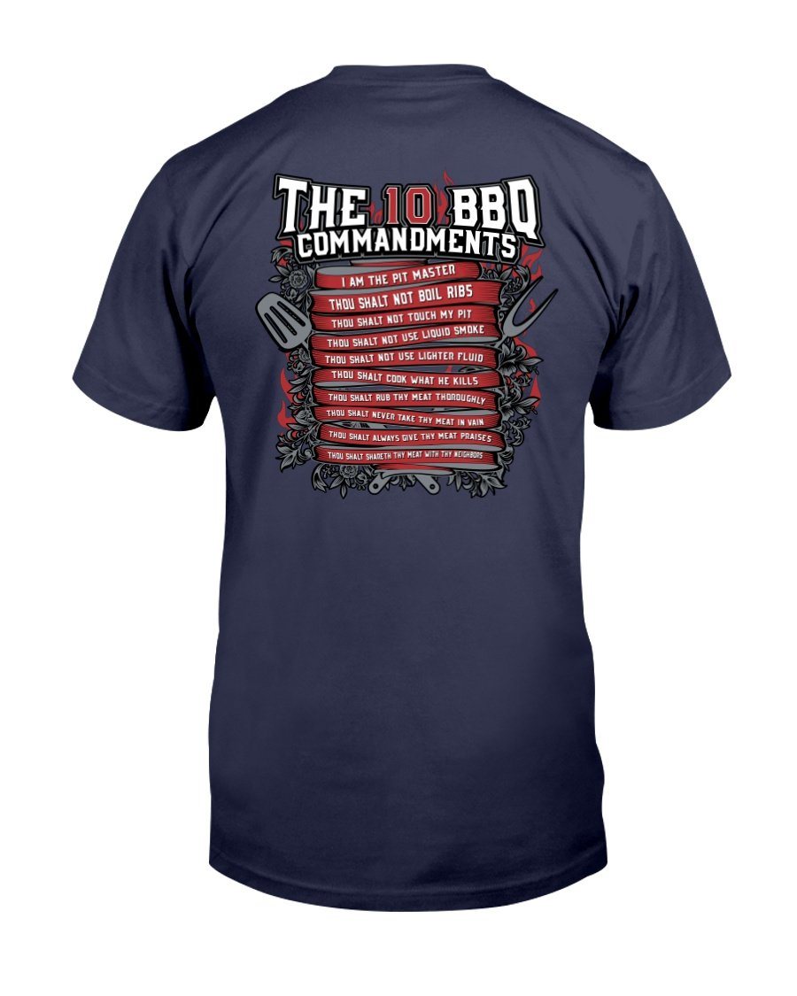 The 10 Commandments Of BBQ | Grilling BBQ T-Shirt (2 sided print) Shirts Fuel Navy S 