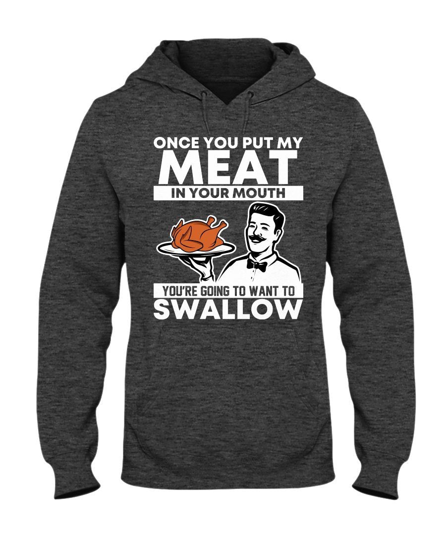Turkey Meat in Your Mouth - Funny Thanksgiving Hoodie - Gifts for Chefs Apparel Fuel White Black Heather S