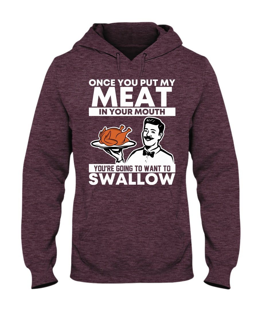 Turkey Meat in Your Mouth - Funny Thanksgiving Hoodie - Gifts for Chefs Apparel Fuel White Vint Hth Maroon S