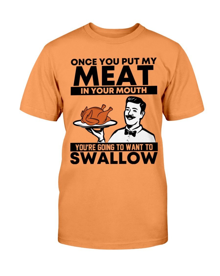 Turkey Meat in Your Mouth - Funny Thanksgiving Shirts - Gifts for Chefs Apparel Fuel Black Orange S