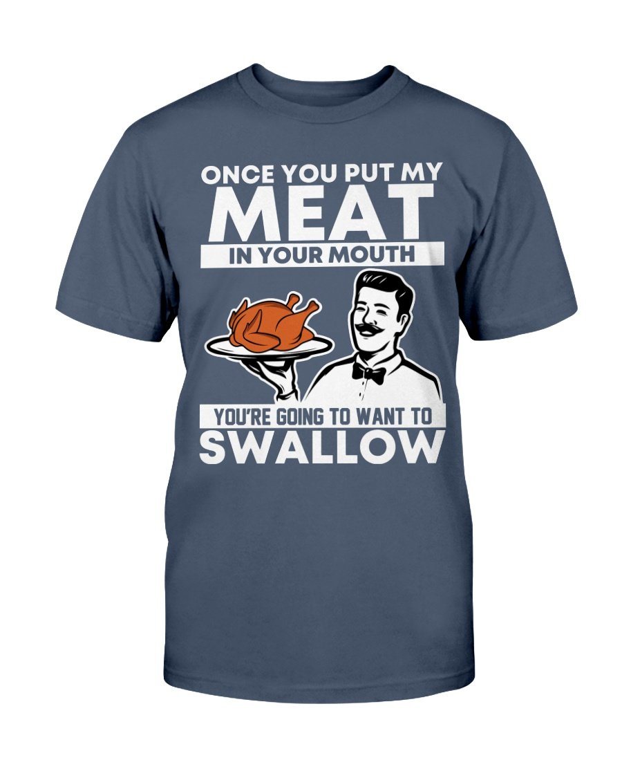 Turkey Meat in Your Mouth - Funny Thanksgiving Shirts - Gifts for Chefs Apparel Fuel White Navy S