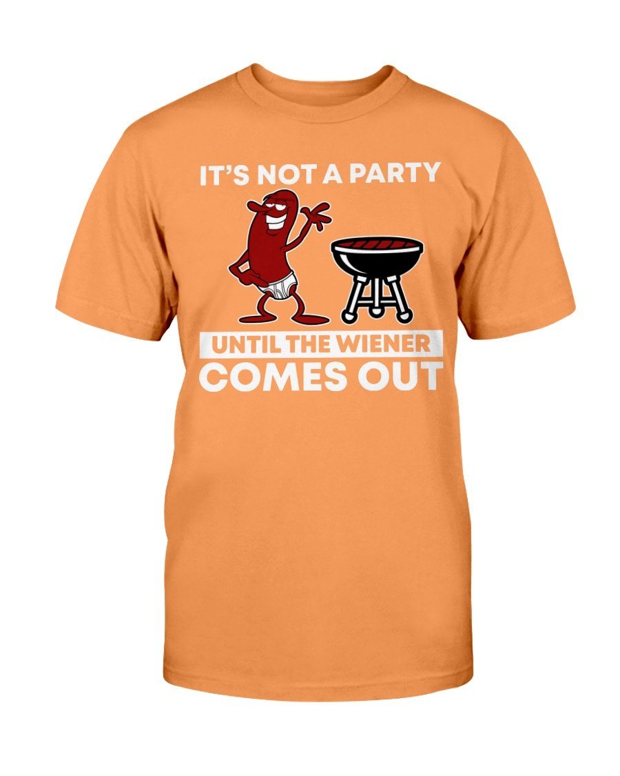 Wiener Comes Out - Funny Grilling Shirts - Grilling Gifts for Dad Apparel Fuel Orange S 